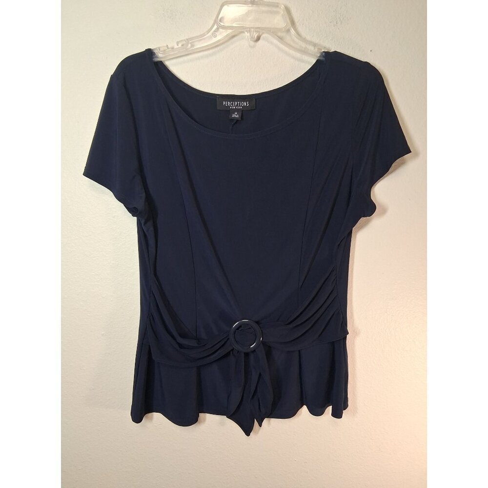 Perceptions Blouse Business Casual Office Granny Preppy Blue Women's Size 16